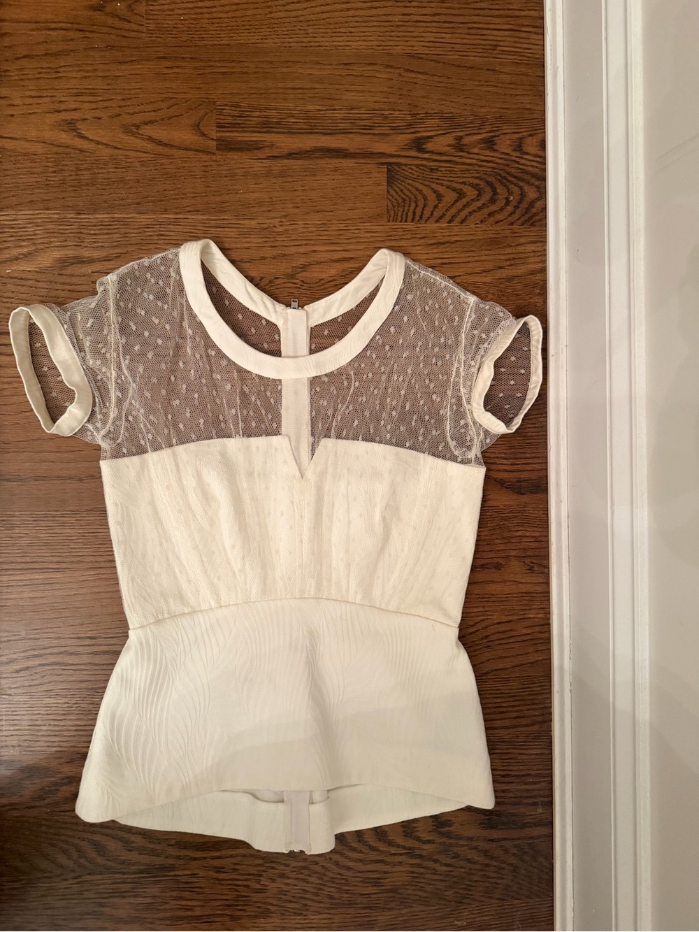 The Kooples Cream Lace Yoke Peplum Blouse